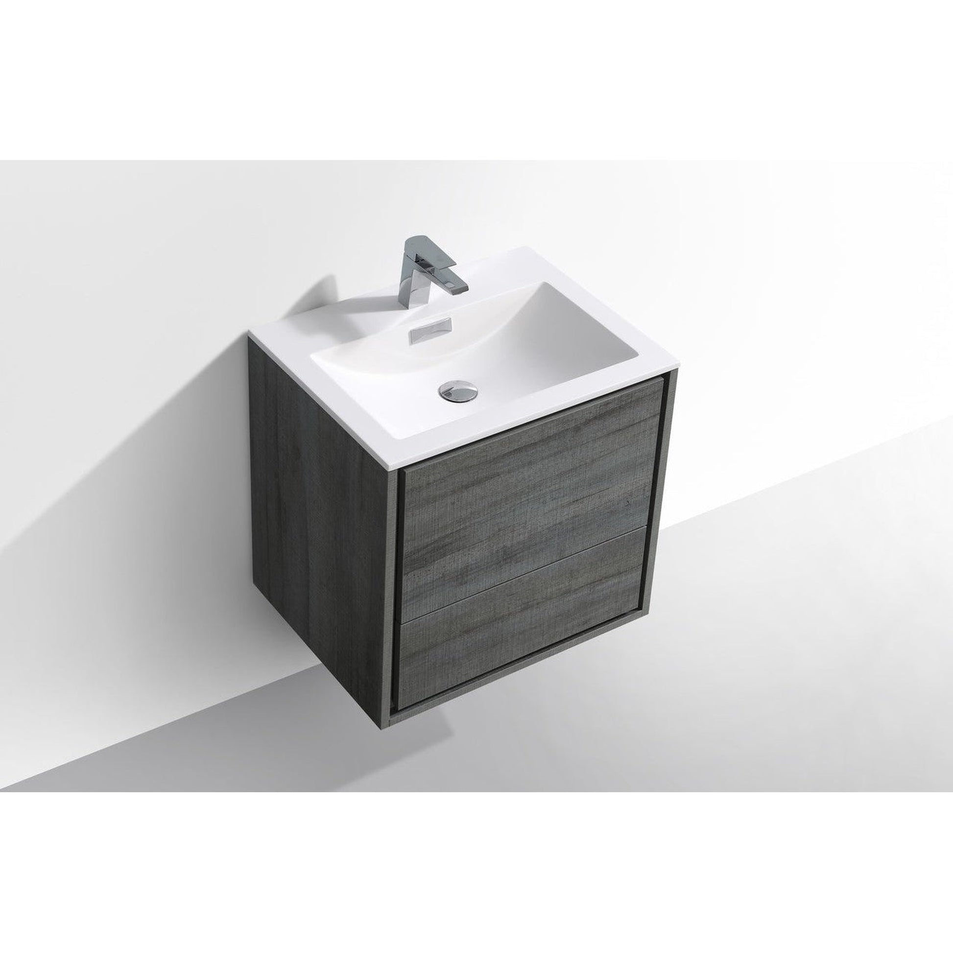 KubeBath DeLusso 24" Ocean Gray Wall-Mounted Modern Bathroom Vanity With Single Integrated Acrylic Sink With Overflow