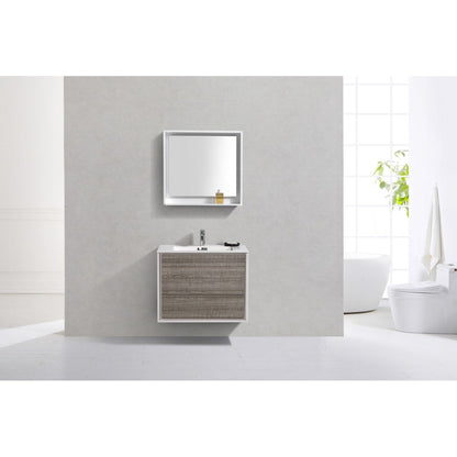 KubeBath DeLusso 30" Ash Gray Wall-Mounted Modern Bathroom Vanity With Single Integrated Acrylic Sink With Overflow