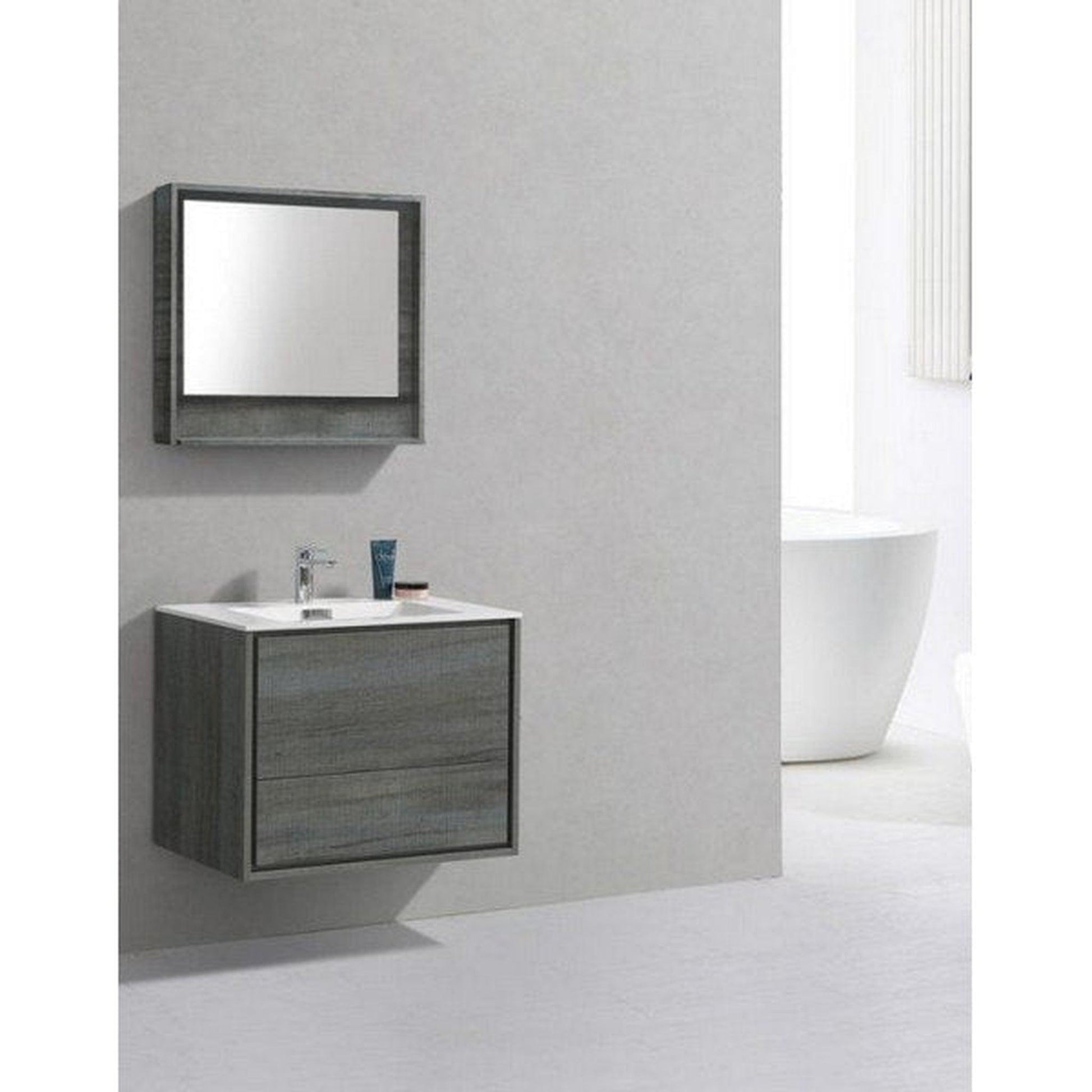 KubeBath DeLusso 30" Ocean Gray Wall-Mounted Modern Bathroom Vanity With Single Integrated Acrylic Sink With Overflow