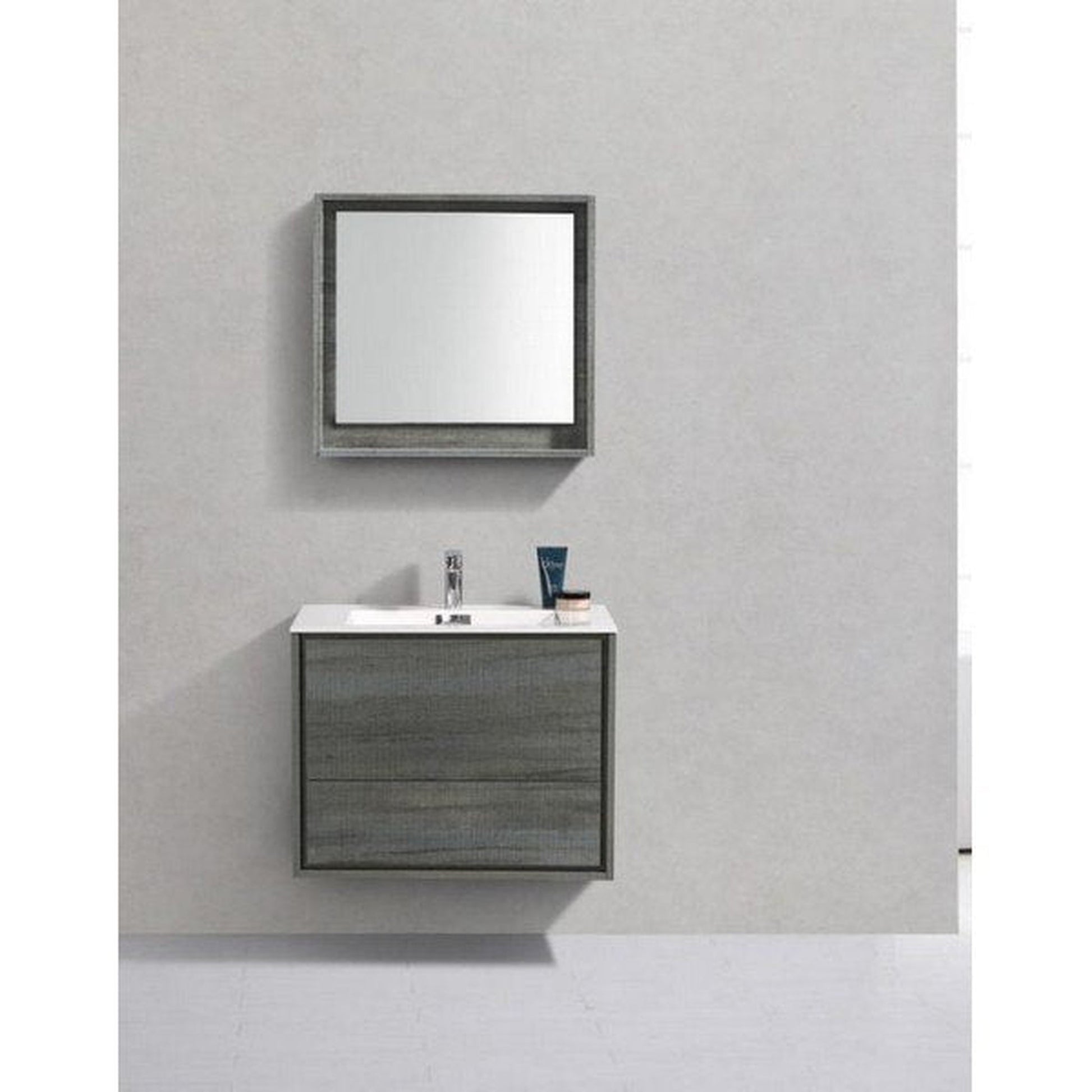 KubeBath DeLusso 30" Ocean Gray Wall-Mounted Modern Bathroom Vanity With Single Integrated Acrylic Sink With Overflow