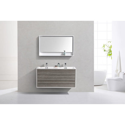 KubeBath DeLusso 48" Ash Gray Wall-Mounted Modern Bathroom Vanity With Double Integrated Acrylic Sink With Overflow