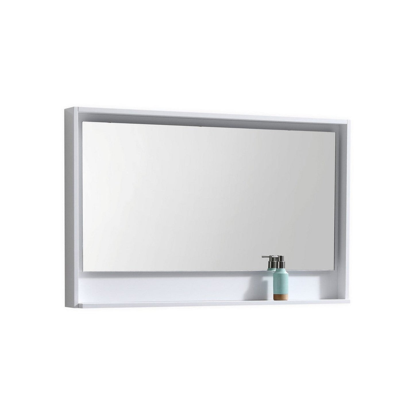 KubeBath DeLusso 48" Ash Gray Wall-Mounted Modern Bathroom Vanity With Double Integrated Acrylic Sink With Overflow and 48" White Framed Mirror With Shelf