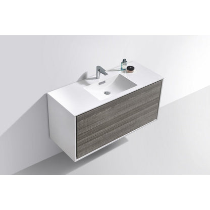 KubeBath DeLusso 48" Ash Gray Wall-Mounted Modern Bathroom Vanity With Single Integrated Acrylic Sink With Overflow