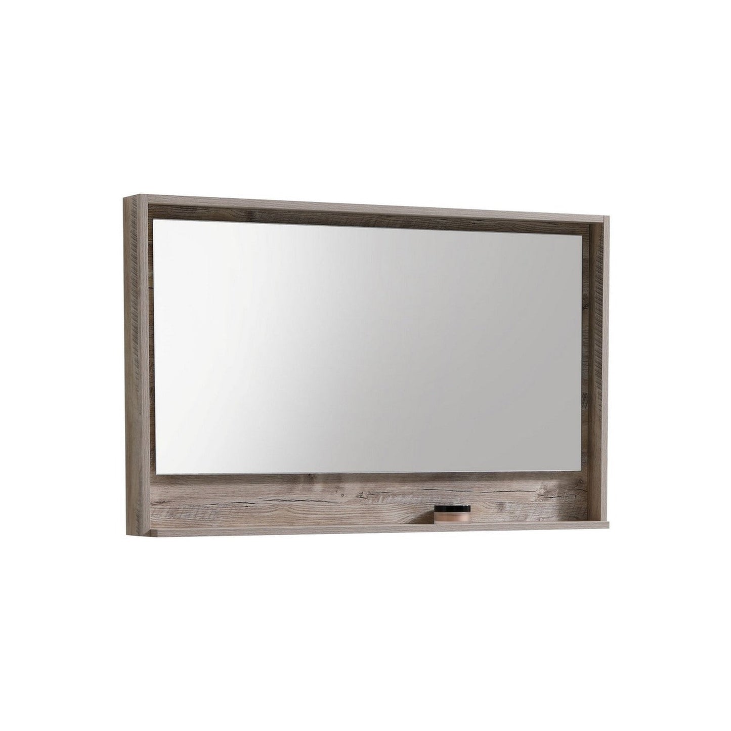 KubeBath DeLusso 48" Nature Wood Wall-Mounted Modern Bathroom Vanity With Single Integrated Acrylic Sink With Overflow and 48" Wood Framed Mirror With Shelf