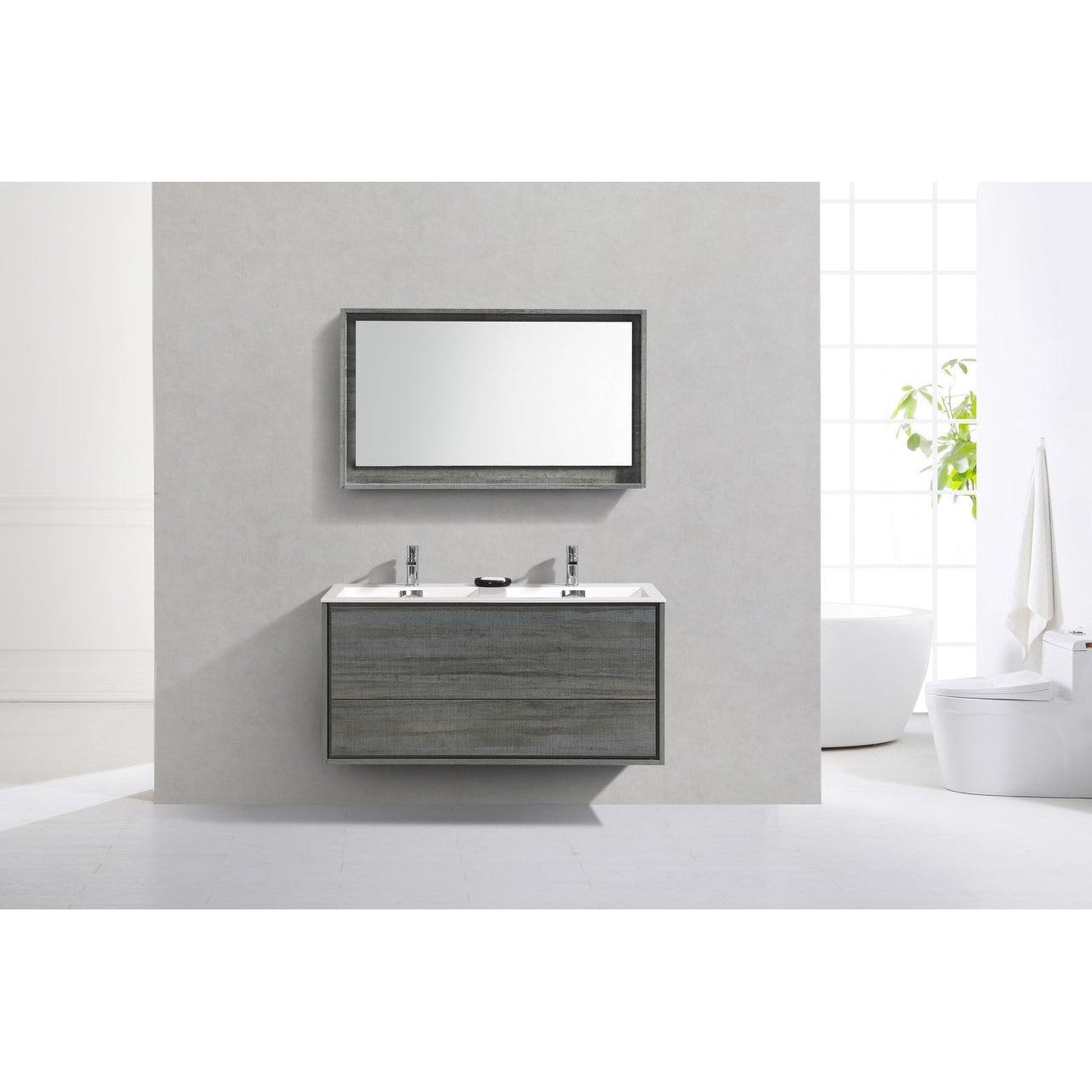 KubeBath DeLusso 48" Ocean Gray Wall-Mounted Modern Bathroom Vanity With Double Integrated Acrylic Sink With Overflow