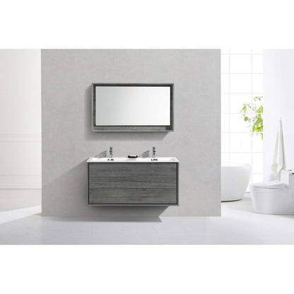 KubeBath DeLusso 48" Ocean Gray Wall-Mounted Modern Bathroom Vanity With Double Integrated Acrylic Sink With Overflow