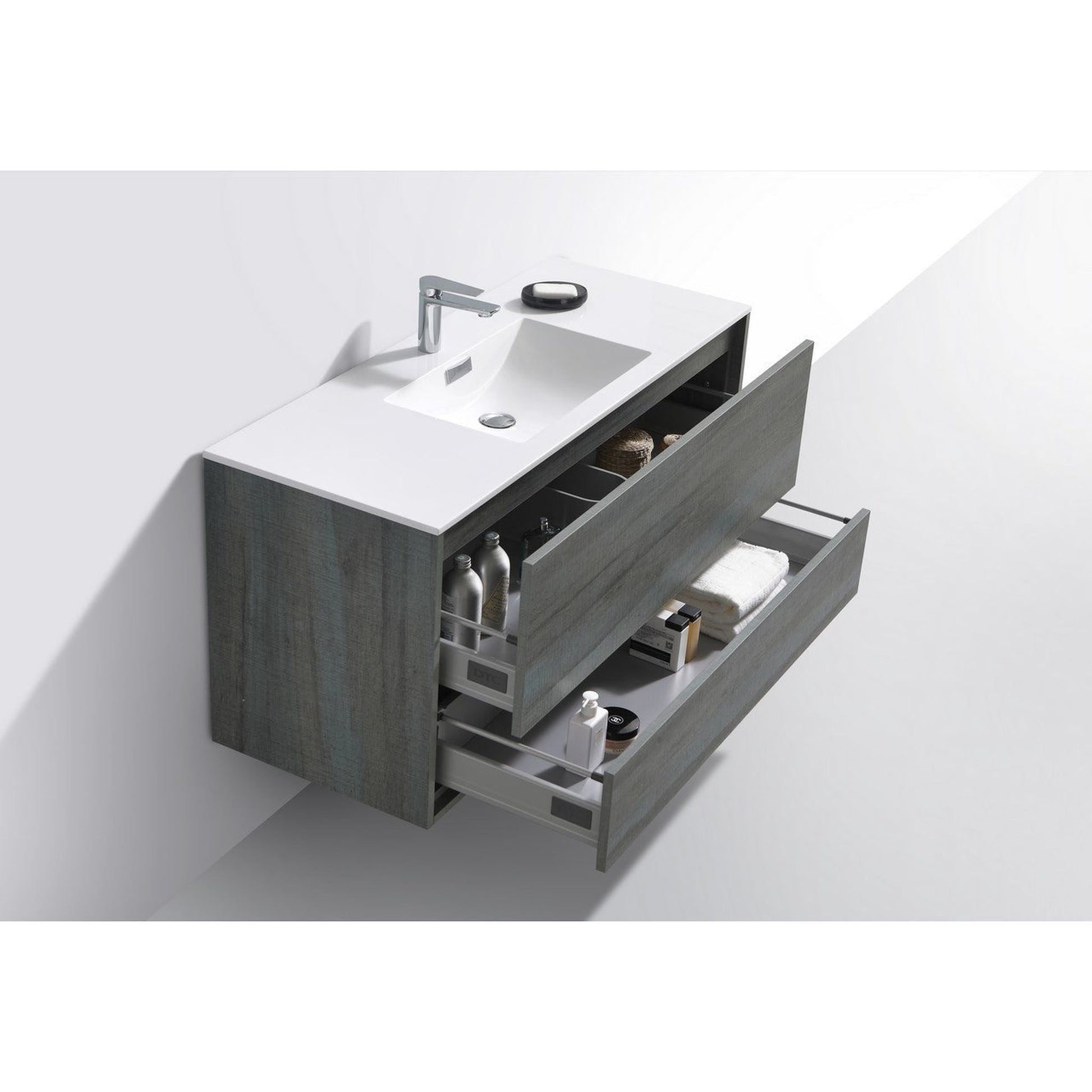 KubeBath DeLusso 48" Ocean Gray Wall-Mounted Modern Bathroom Vanity With Single Integrated Acrylic Sink With Overflow