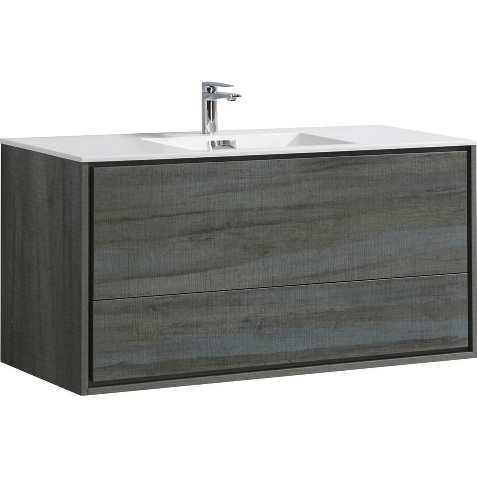 KubeBath DeLusso 48" Ocean Gray Wall-Mounted Modern Bathroom Vanity With Single Integrated Acrylic Sink With Overflow and 48" White Framed Mirror With Shelf