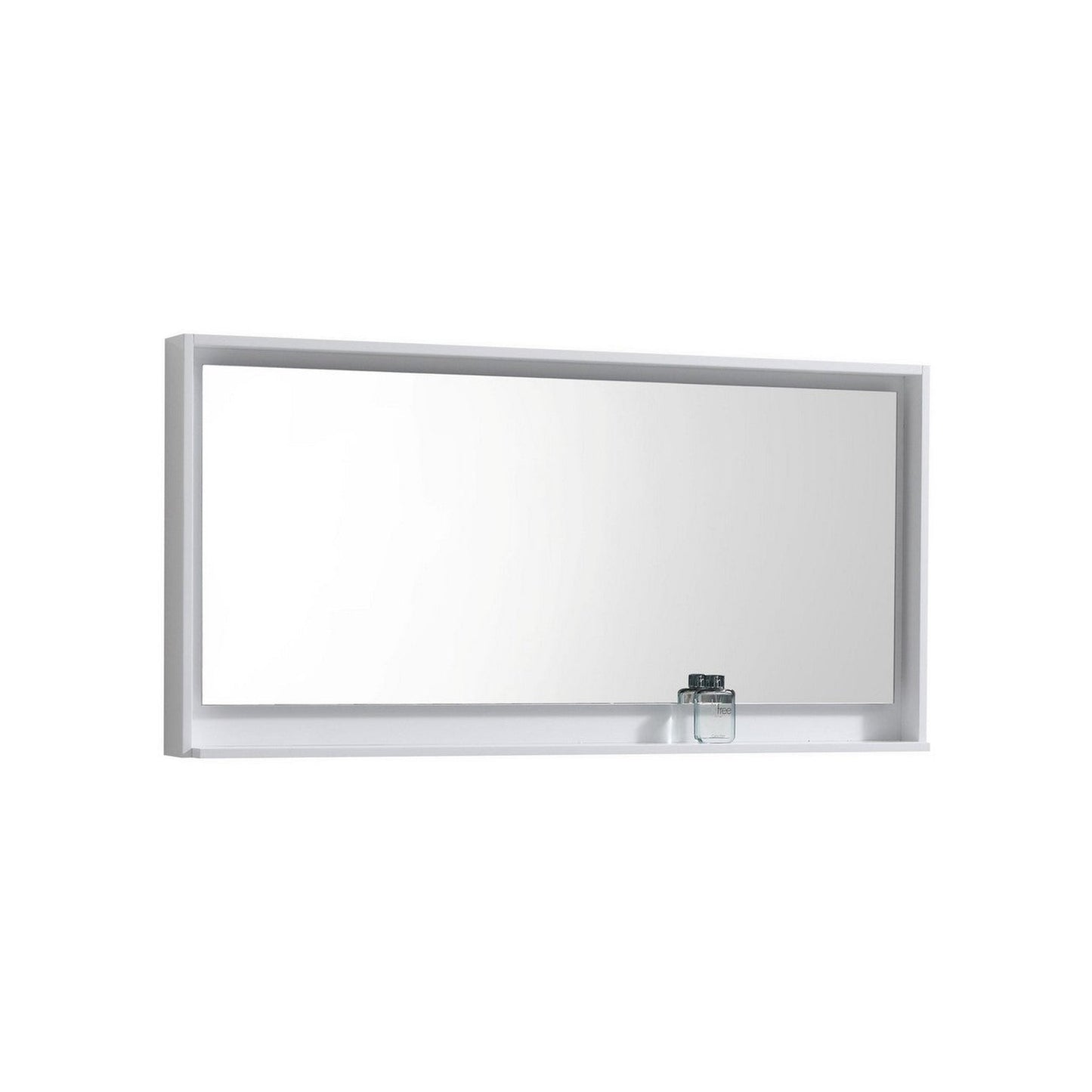 KubeBath DeLusso 60" High Gloss White Wall-Mounted Modern Bathroom Vanity With Double Integrated Acrylic Sink With Overflow and 60" White Framed Mirror With Shelf