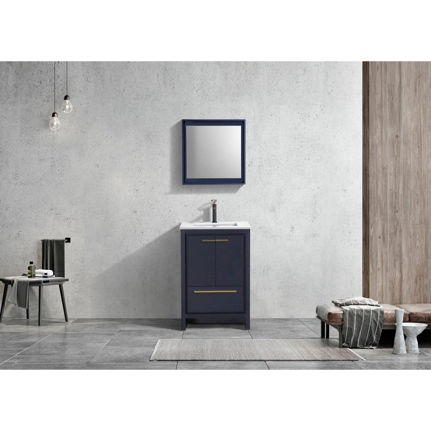 KubeBath Dolce 24" Blue Freestanding Modern Bathroom Vanity With Quartz Vanity Top & Ceramic Sink With Overflow