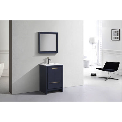 KubeBath Dolce 24" Blue Freestanding Modern Bathroom Vanity With Quartz Vanity Top & Ceramic Sink With Overflow