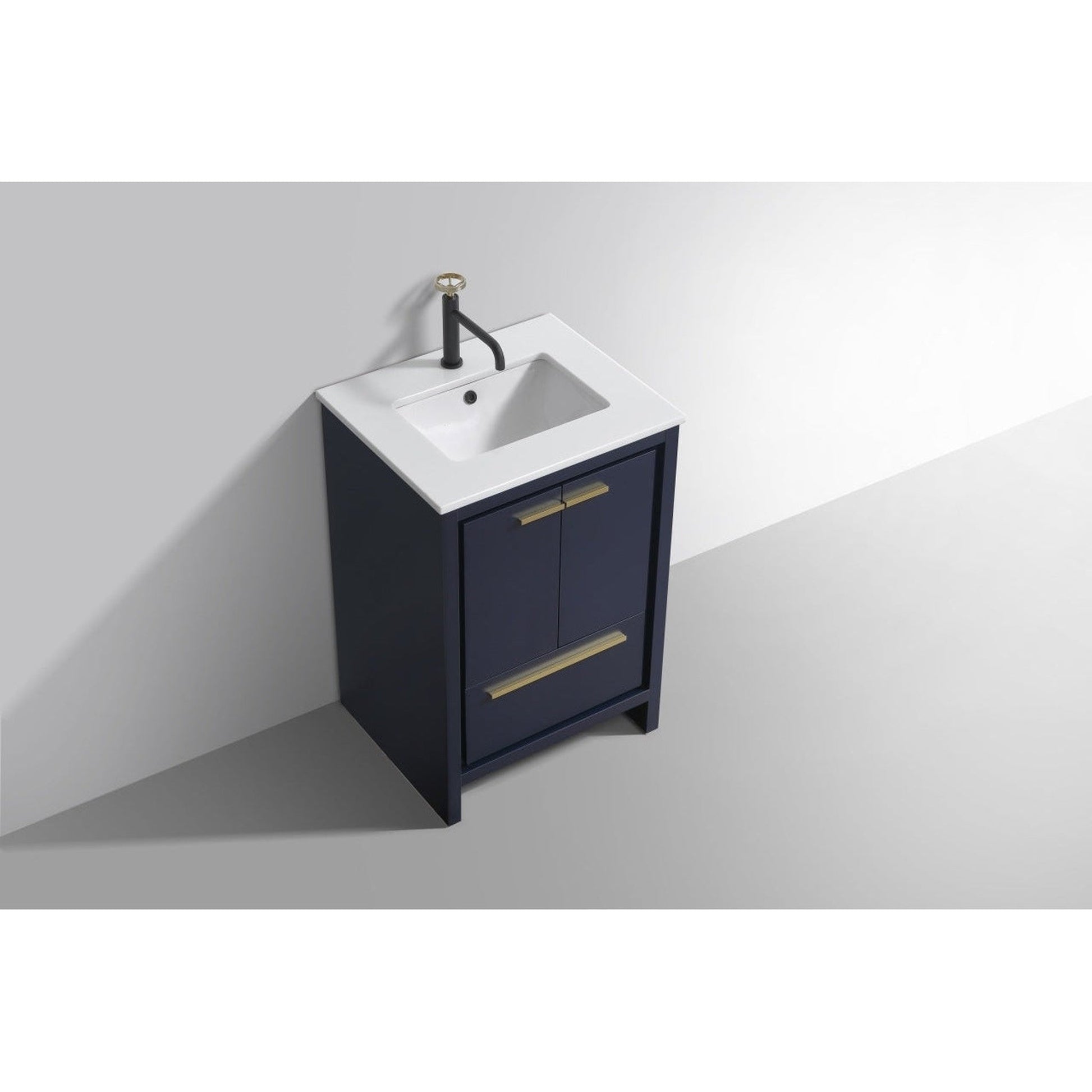 KubeBath Dolce 24" Blue Freestanding Modern Bathroom Vanity With Quartz Vanity Top & Ceramic Sink With Overflow