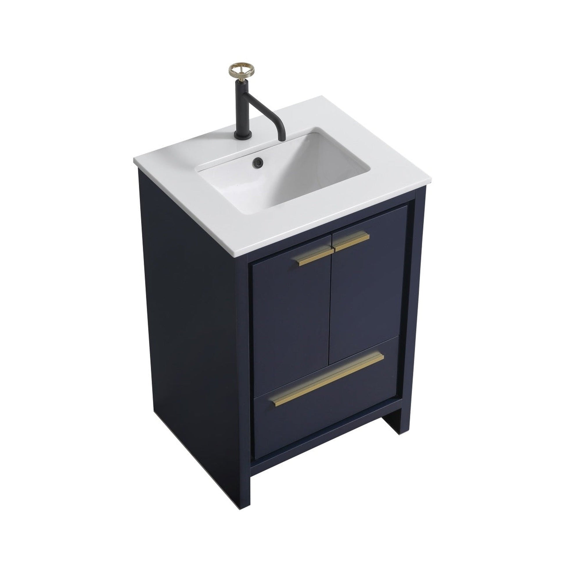 KubeBath Dolce 24" Blue Freestanding Modern Bathroom Vanity With Quartz Vanity Top & Ceramic Sink With Overflow