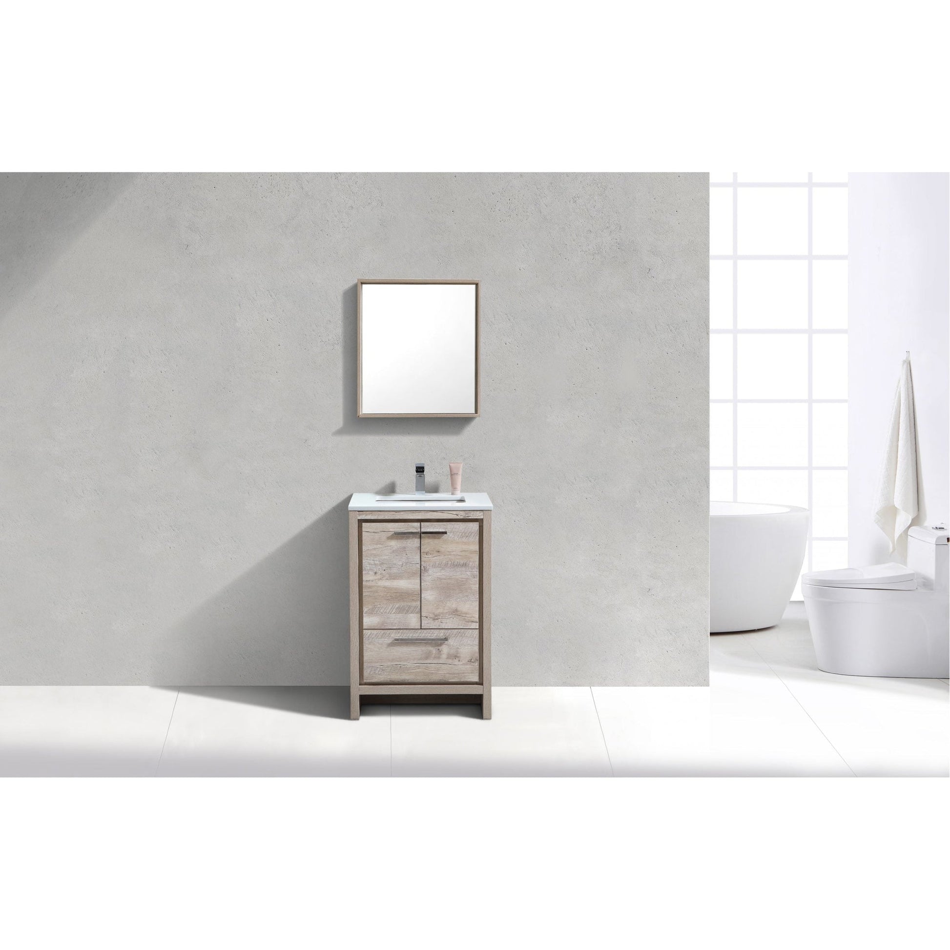 KubeBath Dolce 24" Nature Wood Freestanding Modern Bathroom Vanity With Quartz Vanity Top & Ceramic Sink With Overflow