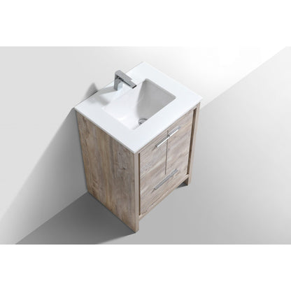 KubeBath Dolce 24" Nature Wood Freestanding Modern Bathroom Vanity With Quartz Vanity Top & Ceramic Sink With Overflow