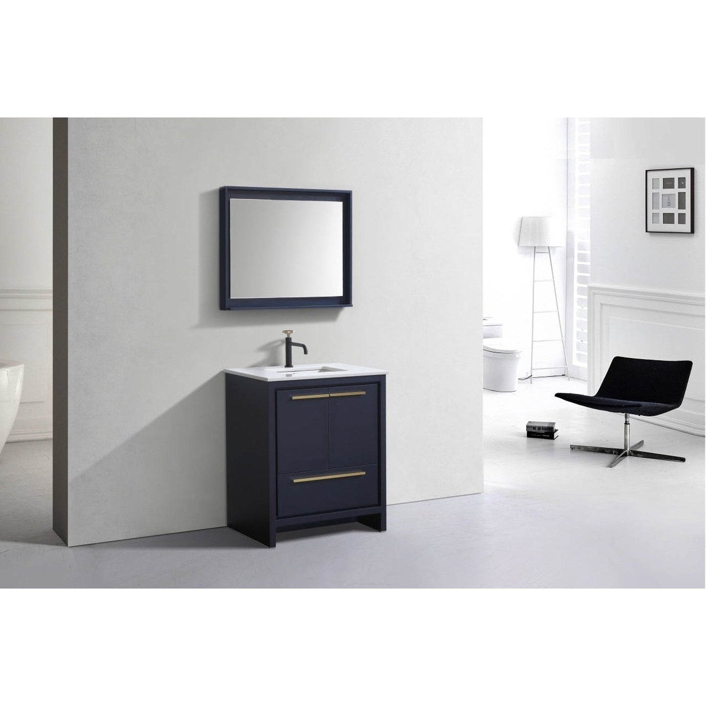 KubeBath Dolce 30" Blue Freestanding Modern Bathroom Vanity With Quartz Vanity Top & Ceramic Sink With Overflow