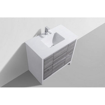 KubeBath Dolce 36" Ash Gray Freestanding Modern Bathroom Vanity With Quartz Vanity Top & Ceramic Sink With Overflow