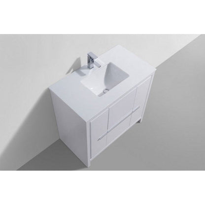 KubeBath Dolce 36" High Gloss White Freestanding Modern Bathroom Vanity With Quartz Vanity Top & Ceramic Sink With Overflow