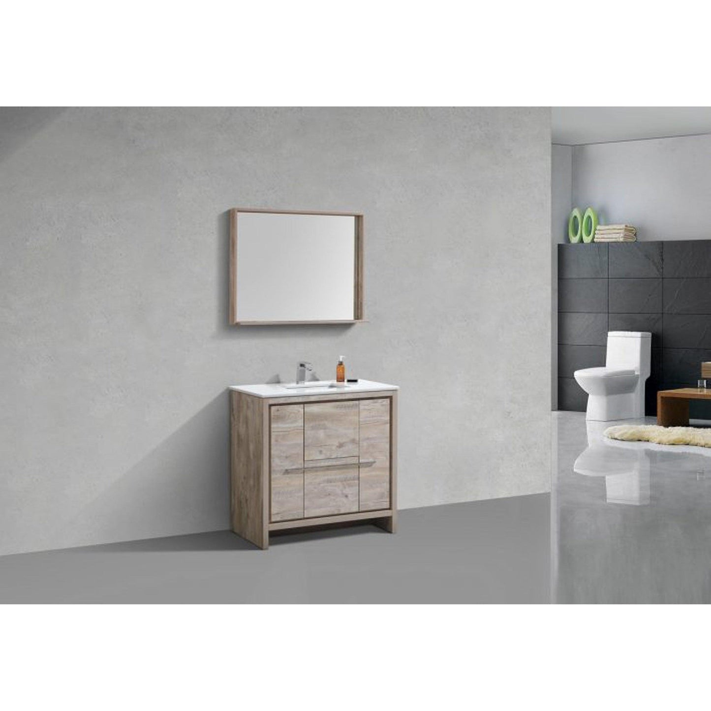 KubeBath Dolce 36" Nature Wood Freestanding Modern Bathroom Vanity With Quartz Vanity Top & Ceramic Sink With Overflow