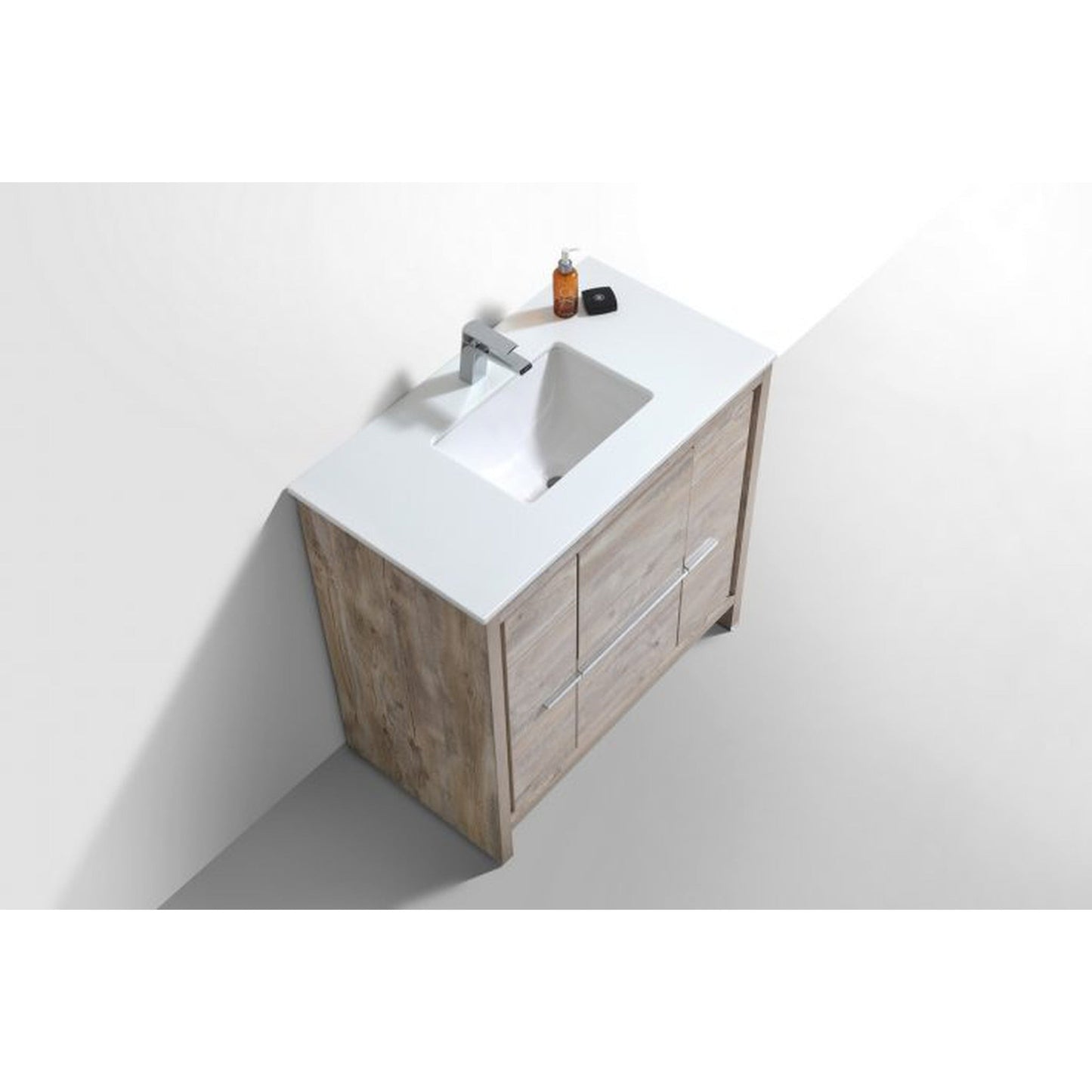 KubeBath Dolce 36" Nature Wood Freestanding Modern Bathroom Vanity With Quartz Vanity Top & Ceramic Sink With Overflow