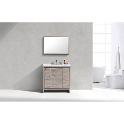 KubeBath Dolce 36" Nature Wood Freestanding Modern Bathroom Vanity With Quartz Vanity Top & Ceramic Sink With Overflow