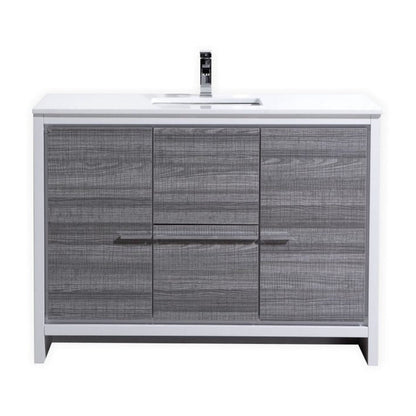 KubeBath Dolce 48" Ash Gray Freestanding Modern Bathroom Vanity With Quartz Vanity Top & Ceramic Sink With Overflow