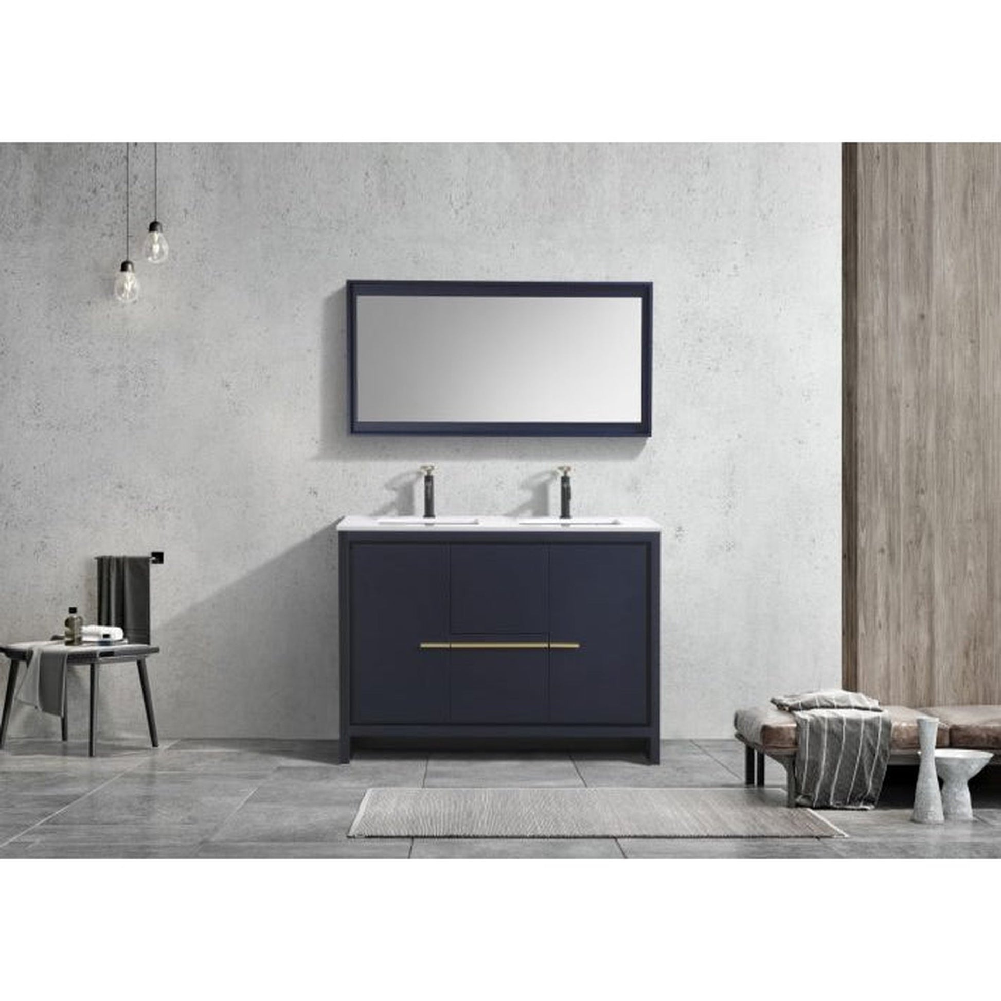 KubeBath Dolce 48" Blue Freestanding Modern Bathroom Vanity With Quartz Vanity Top & Ceramic Double Sink With Overflow