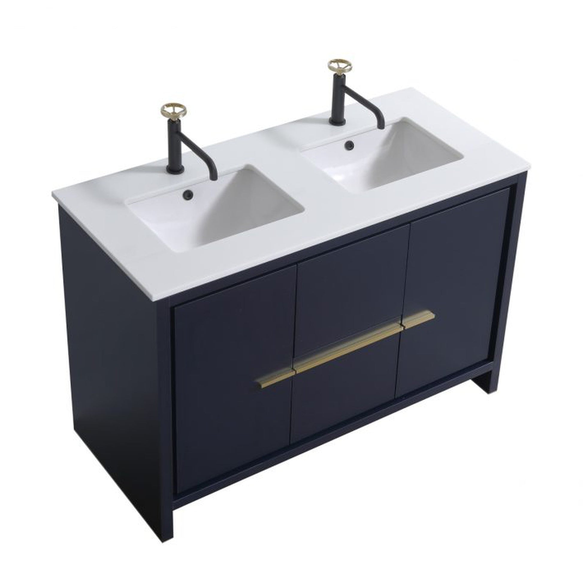 KubeBath Dolce 48" Blue Freestanding Modern Bathroom Vanity With Quartz Vanity Top & Ceramic Double Sink With Overflow