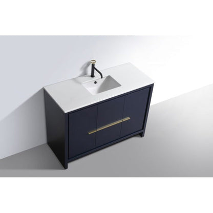 KubeBath Dolce 48" Blue Freestanding Modern Bathroom Vanity With Quartz Vanity Top & Ceramic Sink With Overflow