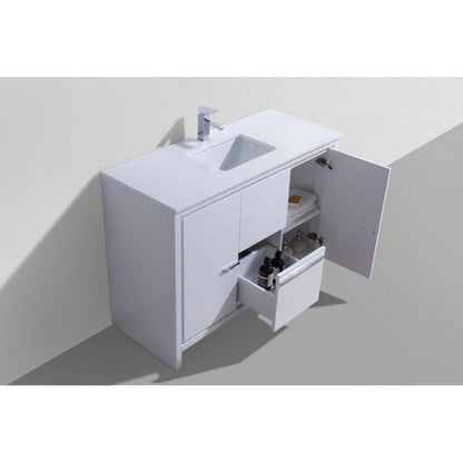 KubeBath Dolce 48" High Gloss White Freestanding Modern Bathroom Vanity With Quartz Vanity Top & Ceramic Sink With Overflow