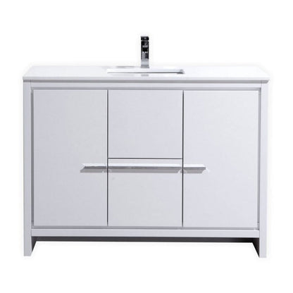 KubeBath Dolce 48" High Gloss White Freestanding Modern Bathroom Vanity With Quartz Vanity Top & Ceramic Sink With Overflow