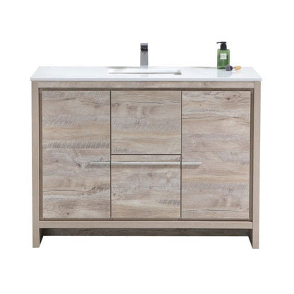 KubeBath Dolce 48" Nature Wood Freestanding Modern Bathroom Vanity With Quartz Vanity Top & Ceramic Sink With Overflow