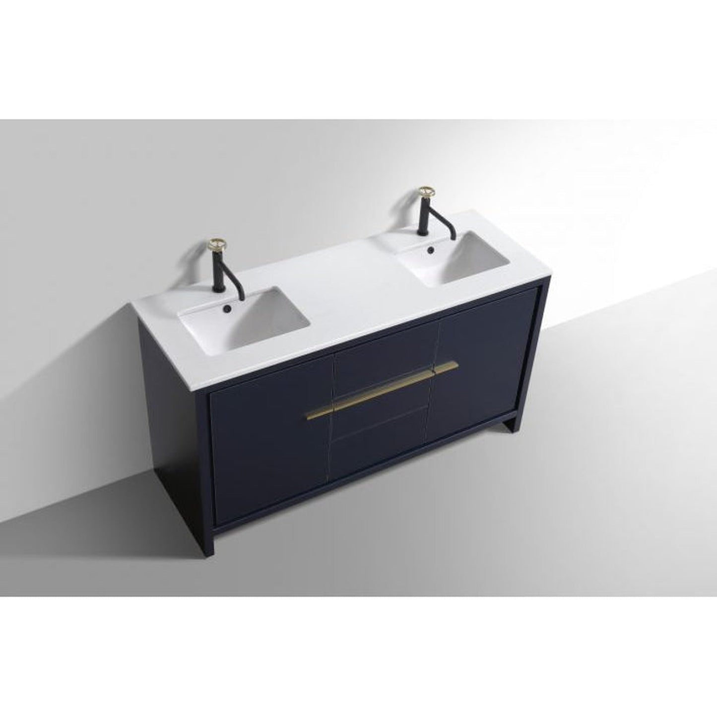 KubeBath Dolce 60" Blue Freestanding Modern Bathroom Vanity With Quartz Vanity Top & Ceramic Double Sink With Overflow