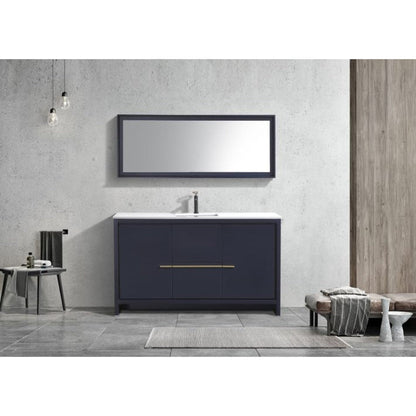 KubeBath Dolce 60" Blue Freestanding Modern Bathroom Vanity With Quartz Vanity Top & Ceramic Sink With Overflow