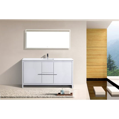 KubeBath Dolce 60" High Gloss White Freestanding Modern Bathroom Vanity With Quartz Vanity Top & Ceramic Sink With Overflow