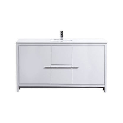 KubeBath Dolce 60" High Gloss White Freestanding Modern Bathroom Vanity With Quartz Vanity Top & Ceramic Sink With Overflow