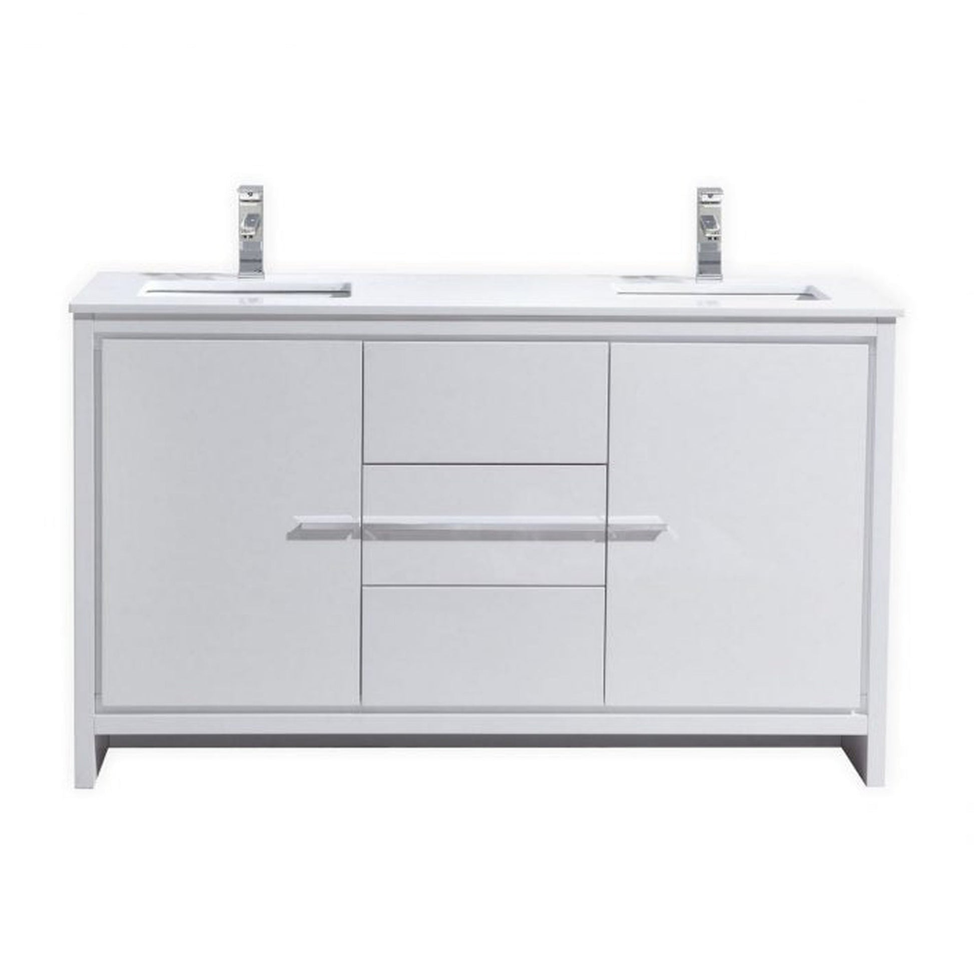 KubeBath Dolce 60" High Gloss White Freestanding Modern Bathroom Vanity With Vanity Top Vanity Top & Ceramic Double Sink With Overflow