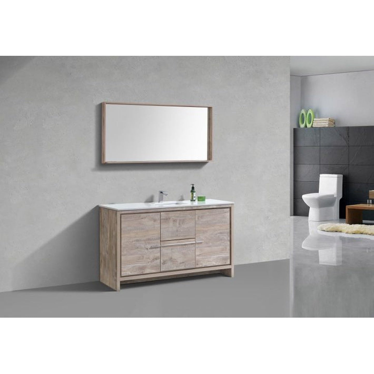 KubeBath Dolce 60" Nature Wood Freestanding Modern Bathroom Vanity With Quartz Vanity Top & Ceramic Sink With Overflow