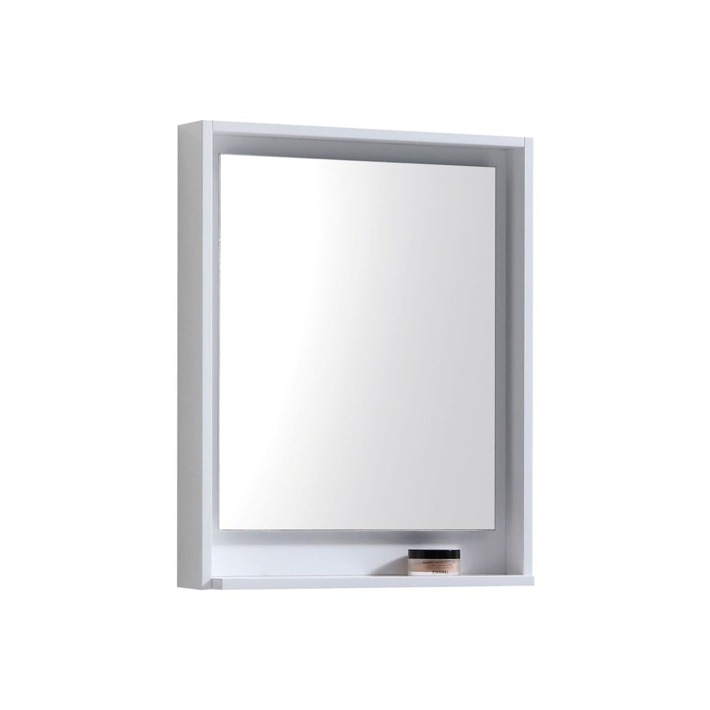 KubeBath Haus 24" White Acrylic Sink With Chrome Finish Stainless Steel Console And 24" White Framed Mirror With Shelf