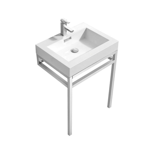 KubeBath Haus 24" White Acrylic Sink With Chrome Finish Stainless Steel Console