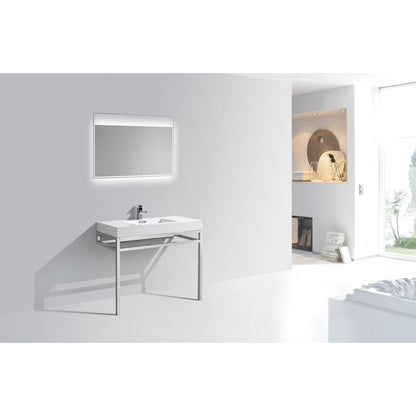 KubeBath Haus 40" White Acrylic Sink With Chrome Finish Stainless Steel Console