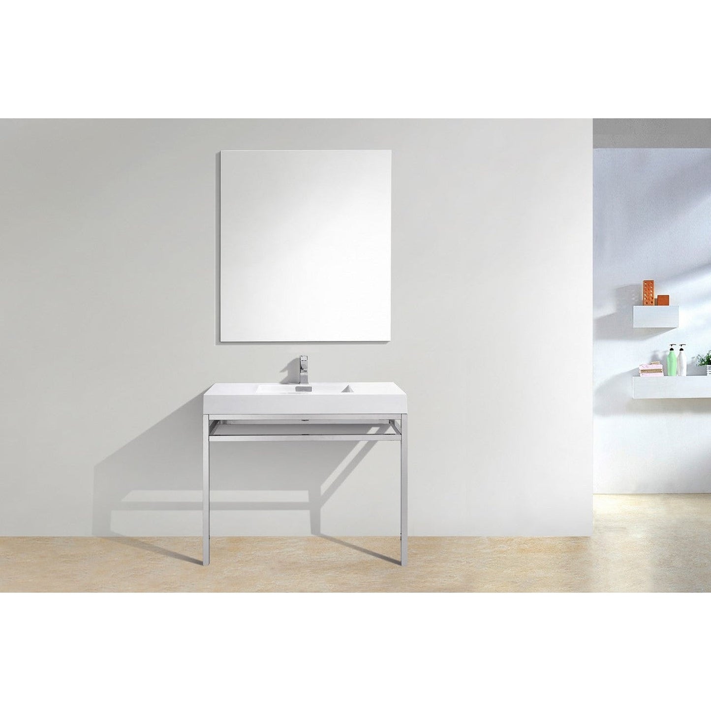 KubeBath Haus 40" White Acrylic Sink With Chrome Finish Stainless Steel Console