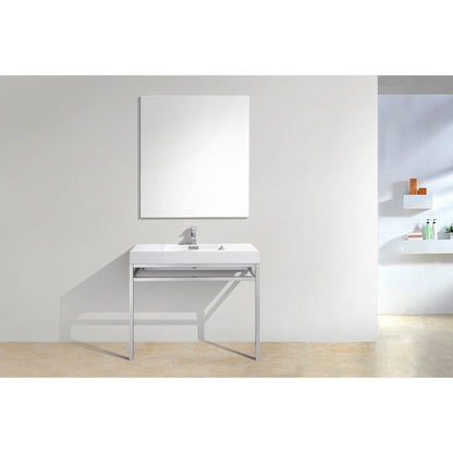 KubeBath Haus 40" White Acrylic Sink With Chrome Finish Stainless Steel Console