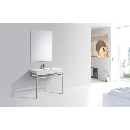 KubeBath Haus 40" White Acrylic Sink With Chrome Finish Stainless Steel Console