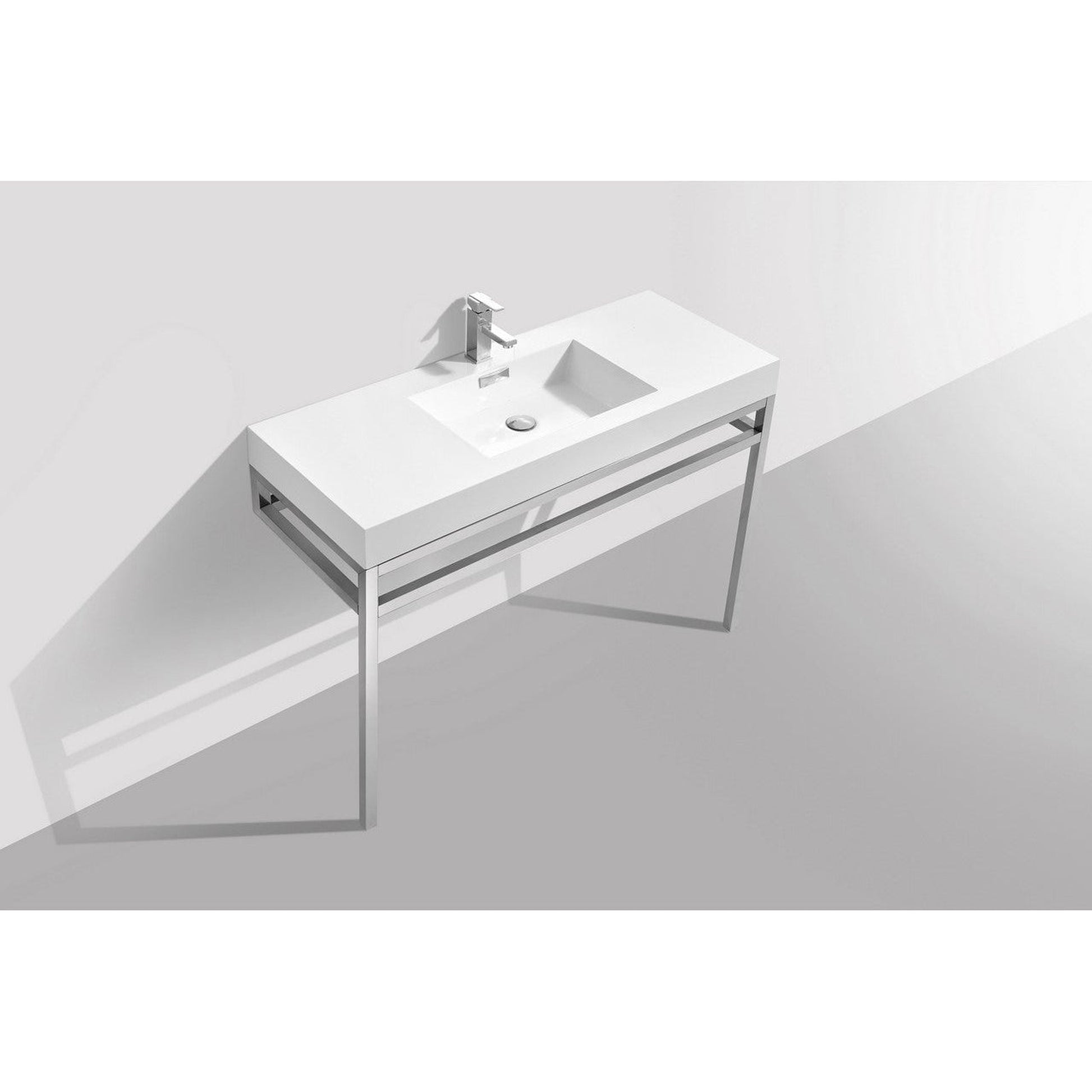 KubeBath Haus 48" White Acrylic Sink With Chrome Finish Stainless Steel Console