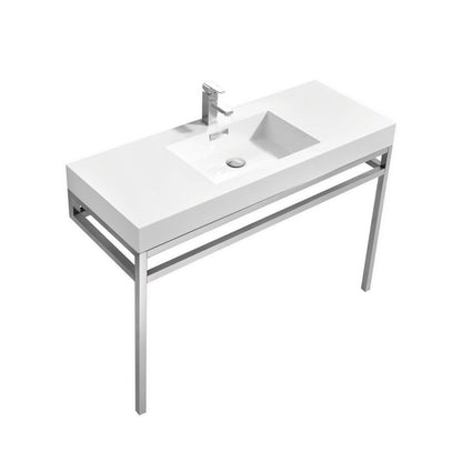 KubeBath Haus 48" White Acrylic Sink With Chrome Finish Stainless Steel Console