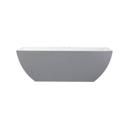 KubeBath Kube Contemporanea 59" White Acrylic Freestanding Bathtub With Slim Rectangular Overflow and Brass Pop-Up Drain