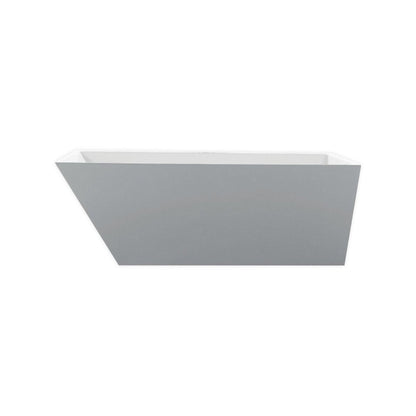 KubeBath Kube Obliquo 67" White Acrylic Freestanding Bathtub With Slim Rectangular Overflow and Brass Pop-Up Drain