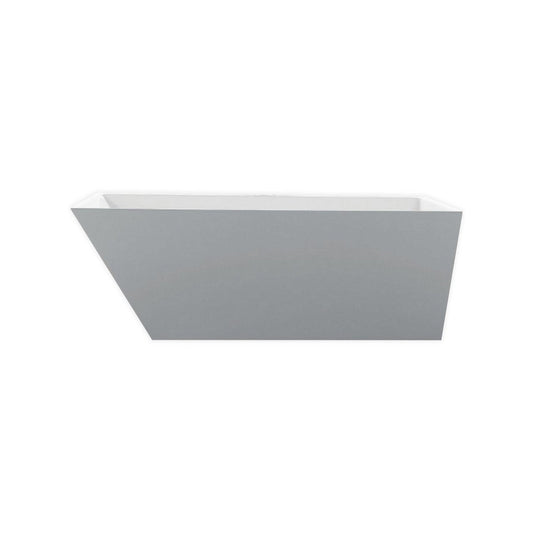 KubeBath Kube Obliquo 67" White Acrylic Freestanding Bathtub With Slim Rectangular Overflow and Brass Pop-Up Drain