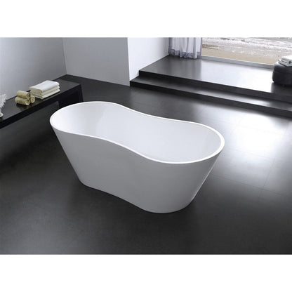 KubeBath Kube Onde 66" White Acrylic Freestanding Bathtub With Slim Rectangular Overflow and Brass Pop-Up Drain